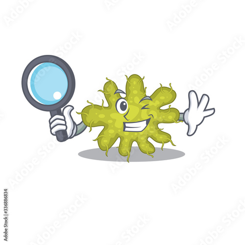 Smart Detective of bacterium mascot design style with tools