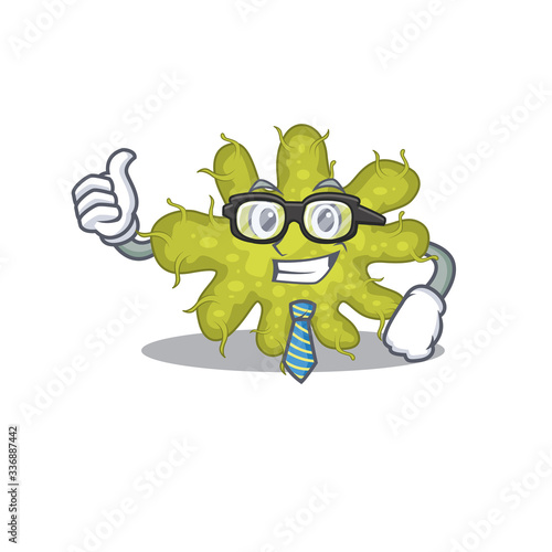 An elegant bacterium Businessman mascot design wearing glasses and tie