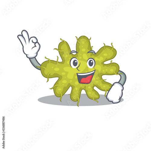 Bacterium mascot design style with an Okay gesture finger