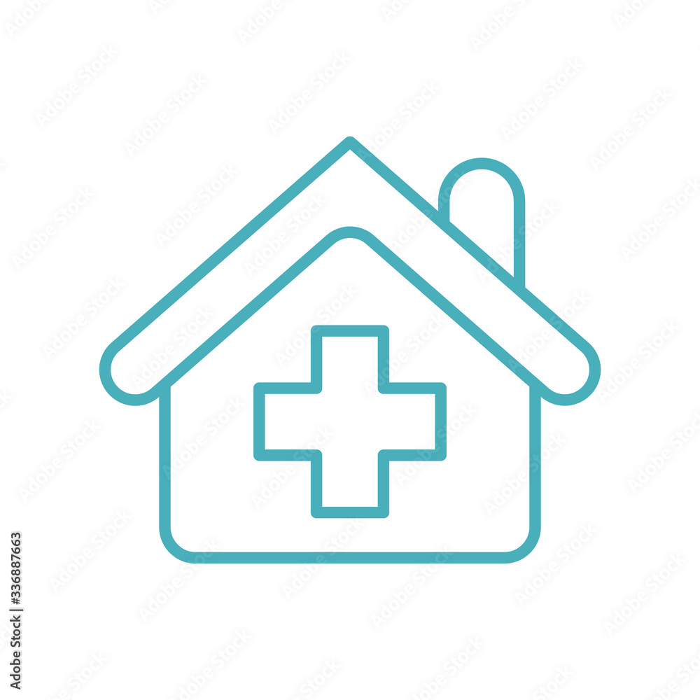Isolated cross inside house line style icon vector design Isolated cross inside house line style icon vector design