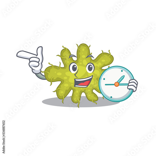 Bacterium mascot design concept smiling with clock
