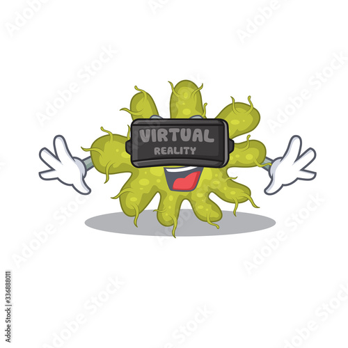 Cartoon design style of bacterium with modern Virtual Reality headset
