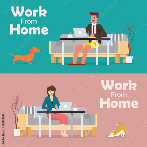 Man and woman working on a laptop from home