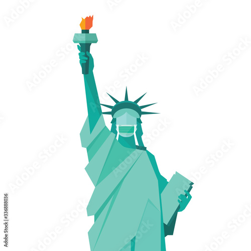 Statue of liberty wearing protective medical mask
