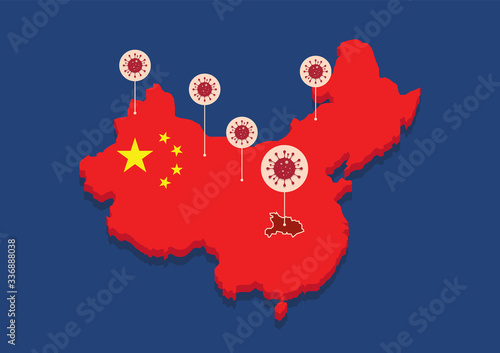 Fototapeta China map country coronavirus concept