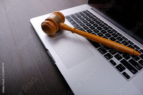 Gavel of justice on laptop