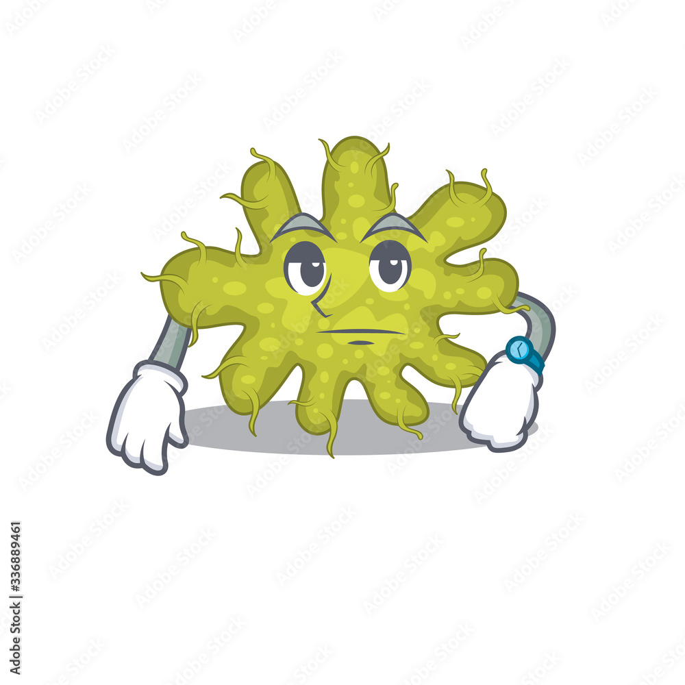 Mascot design of bacterium showing waiting gesture Mascot design of bacterium showing waiting gesture