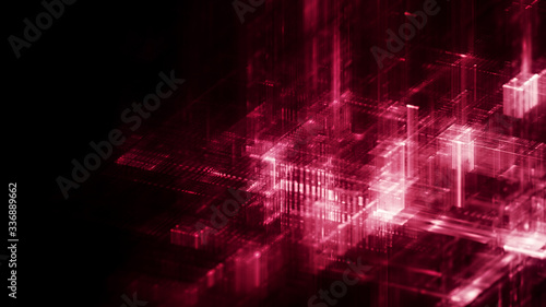 Abstract red on black background. Fractal graphics 3d illustration. Science or technology concept.