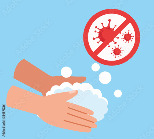 hands washing with stop covid19 signal
