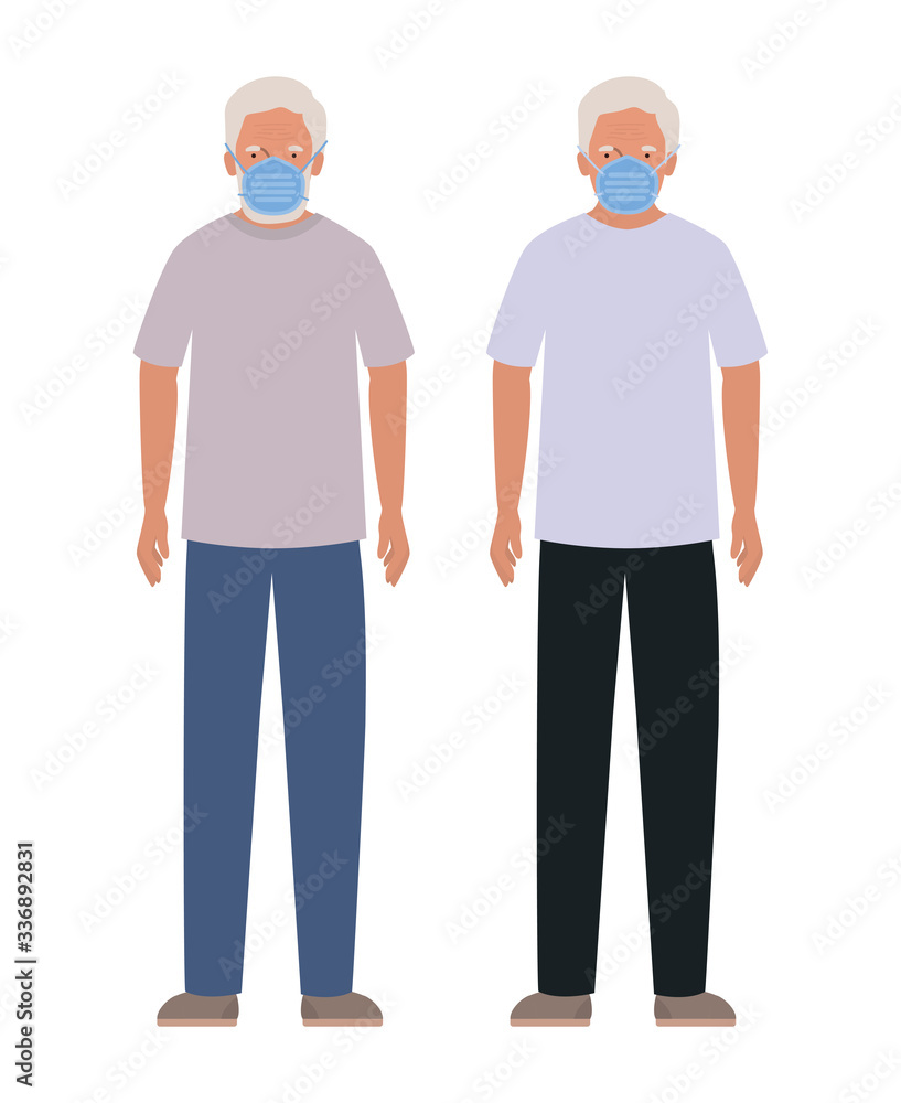 Elder men with masks against Covid 19 vector design Elder men with masks against Covid 19 vector design