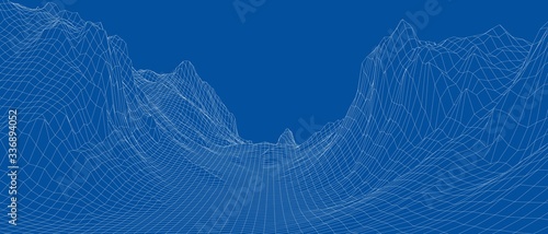 Abstract 3d wire-frame landscape. Blueprint style