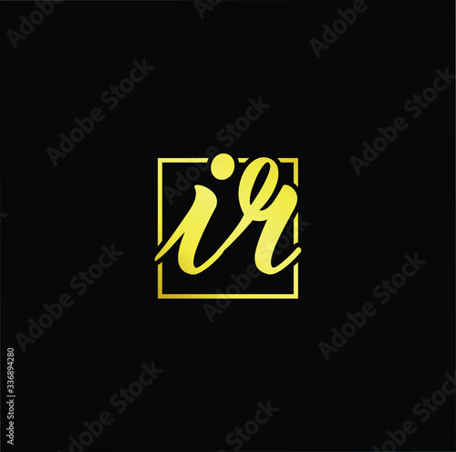 Minimal elegant monogram art logo. Outstanding professional trendy awesome artistic IR RI initial based Alphabet icon logo. Premium Business logo gold color on black background