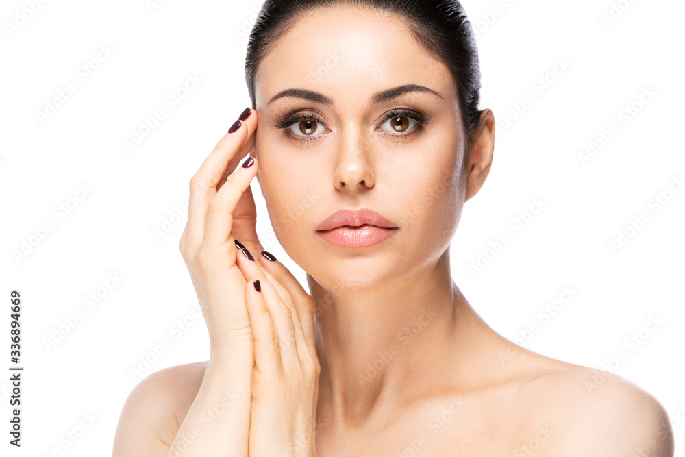 Beautiful Woman Face Portrait. Beauty Skin Care Concept. Isolated on white background