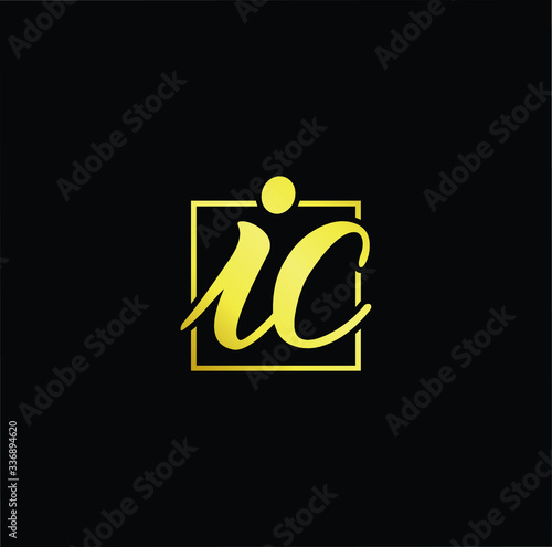 Minimal elegant monogram art logo. Outstanding professional trendy awesome artistic IC CI initial based Alphabet icon logo. Premium Business logo gold color on black background