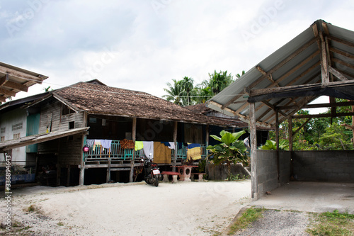 Old local wooden house of thai muslim people at Bacho Tak Bai village on August 16, 2019 in Narathiwat, Thailand