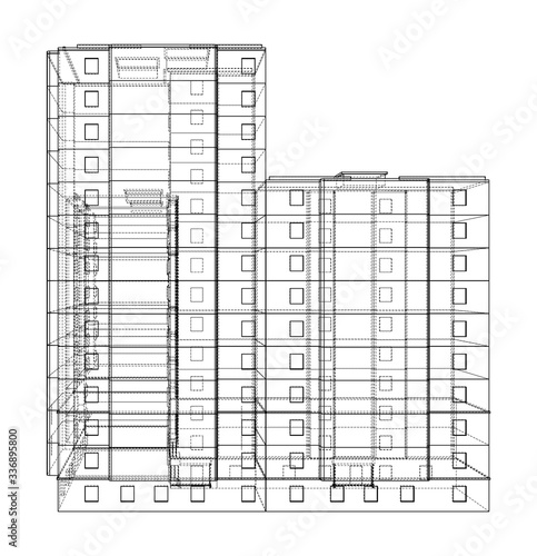 Vector wire-frame model of a multi-storey building