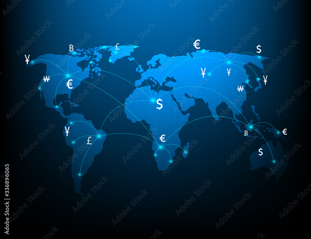 Obraz premium Symbols used by the currency exchange network and money transfer transactions