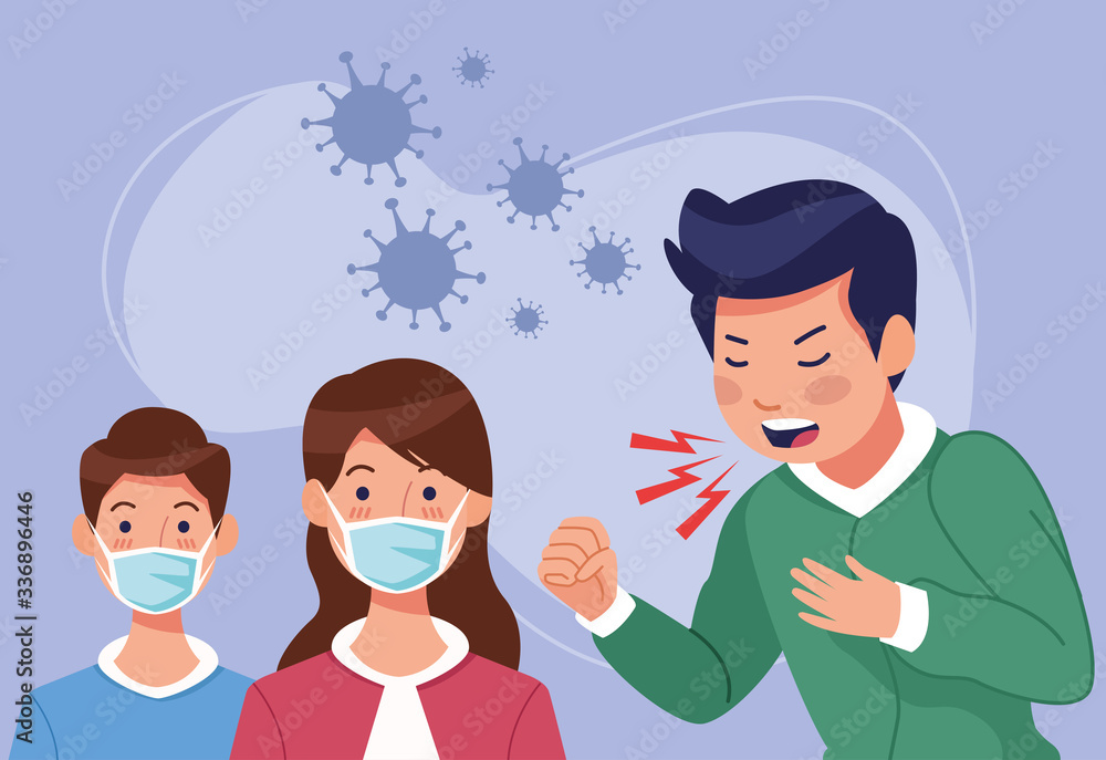 people sick and face masks with covid19 particles people sick and face masks with covid19 particles