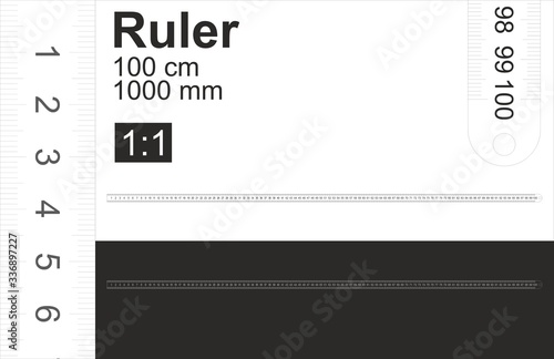 Ruler is 100 cm / 1000mm, black and white. 1: 1 scale