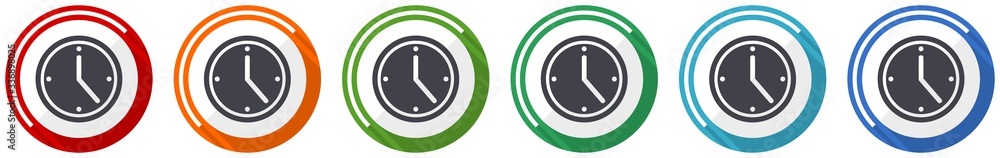 Time icon set, flat design vector illustration in 6 colors options for webdesign and mobile applications Time icon set, flat design vector illustration in 6 colors options for webdesign and mobile applications