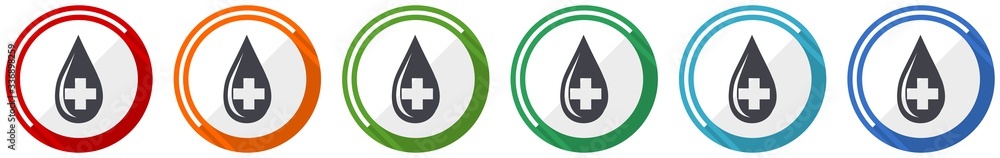 Blood icon set, flat design vector illustration in 6 colors options for webdesign and mobile applications Blood icon set, flat design vector illustration in 6 colors options for webdesign and mobile applications
