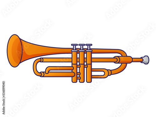 Trumpet wind musical instrument.Concept for classical music and jazz.Vector illustration line art.
