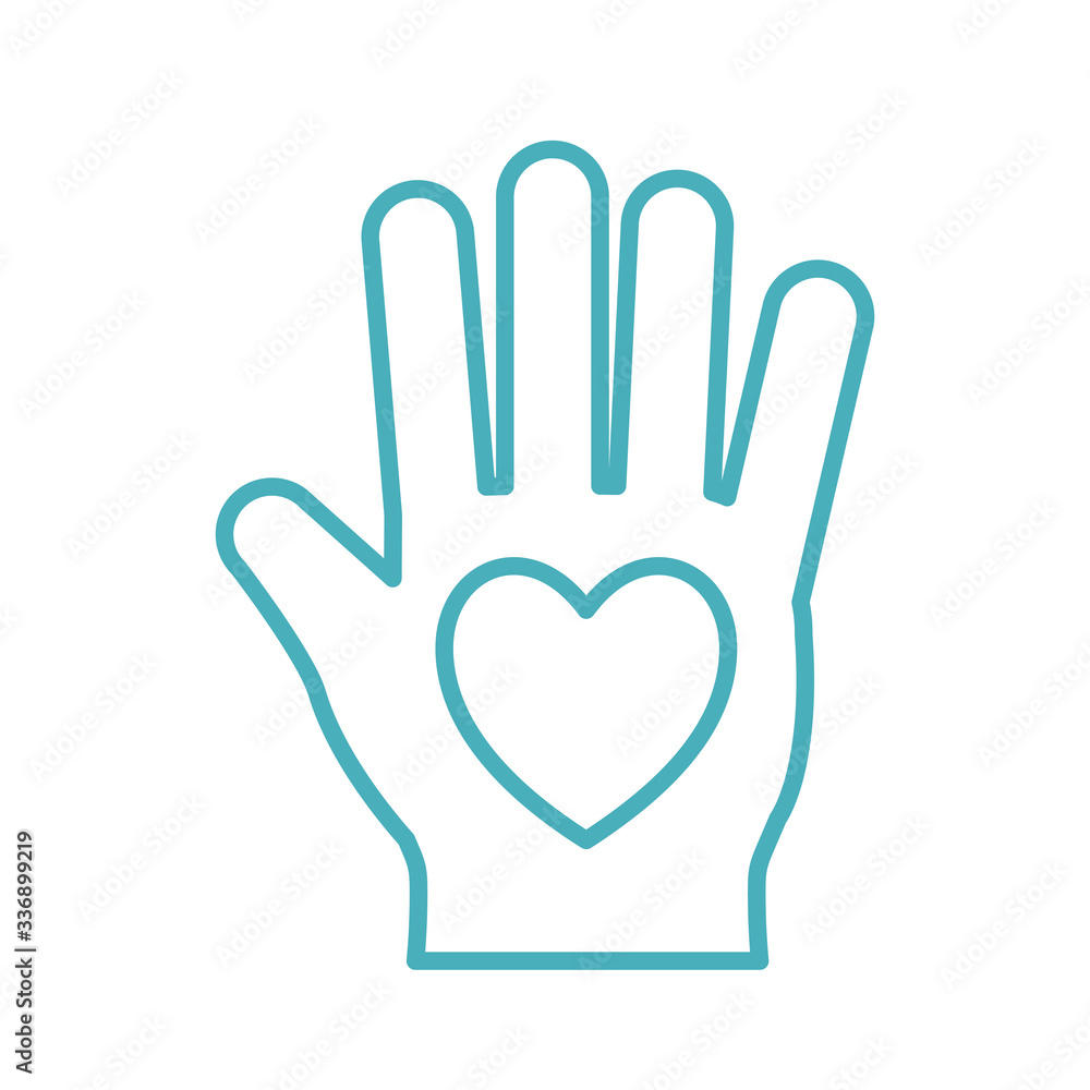 Hand with heart line style icon vector design Hand with heart line style icon vector design
