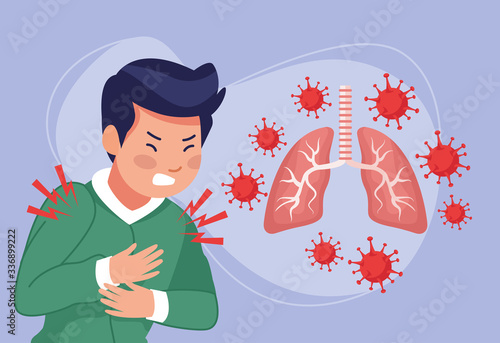 young man sick with chest pain and lungs covid19 symptom