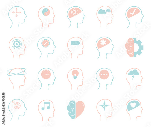 Fotografija Mental health line style icon set vector design