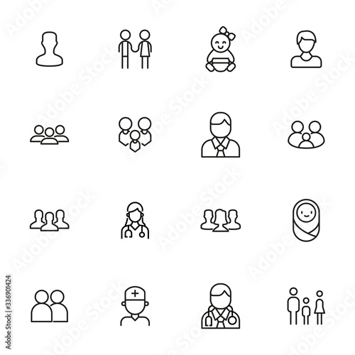 Set of people related vector line icons.