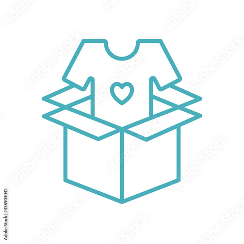 tshirt with heart inside box as donation symbol line style icon vector design