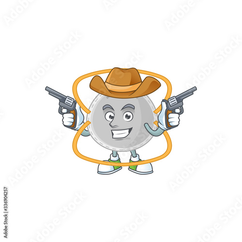 A cowboy cartoon character of N95 mask holding guns