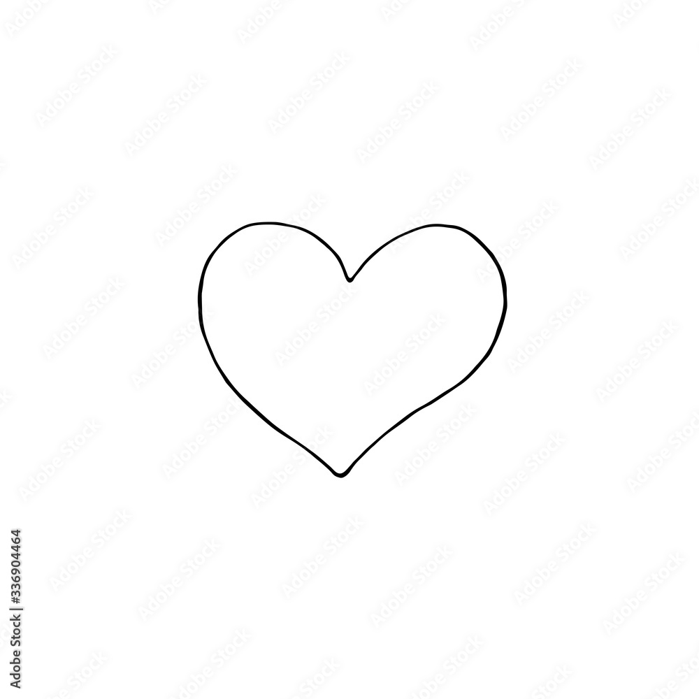 Vector outline of a heart. Valentine's Day, Easter, holidays clip art design element. Hand drawn, black and white, simple illustration in doodle style. Template for creativity