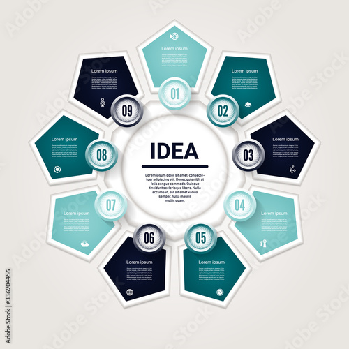 Vector infographic. Template for diagram, graph, presentation and chart. Business concept with 9 options, parts, steps or processes. Vector diagram. Progress background.