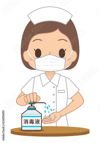 女性　手　消毒　ウイルス