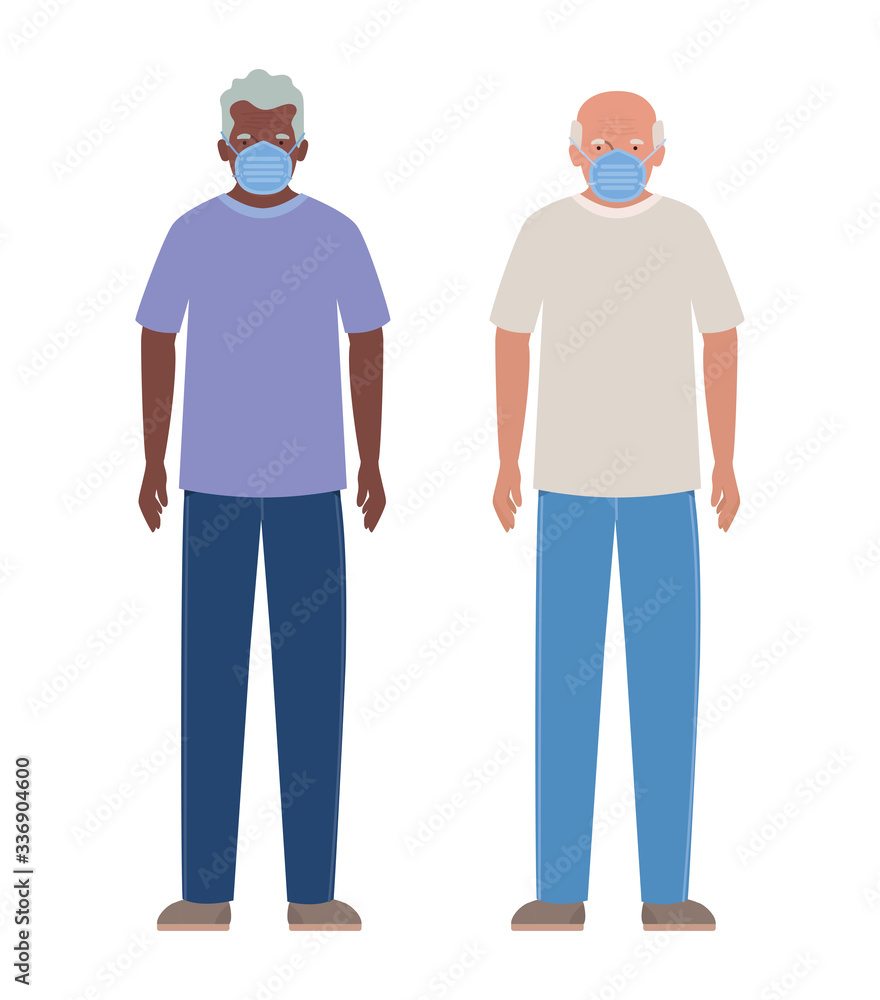 Elder men with masks against Covid 19 vector design