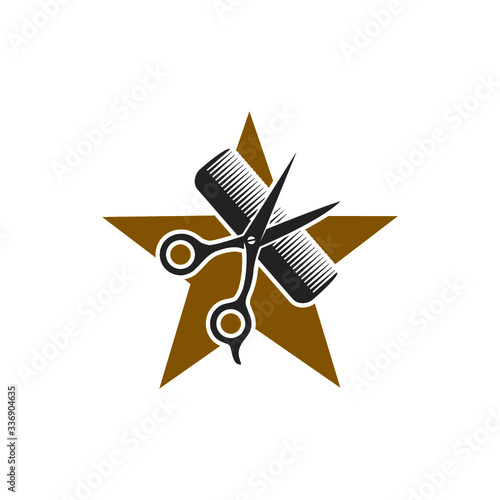 Scissors comb and star hairdresser icon isolated on white background