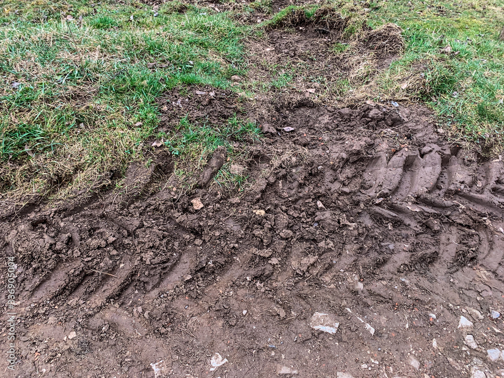 Tractor track on the ground Tractor track on the ground