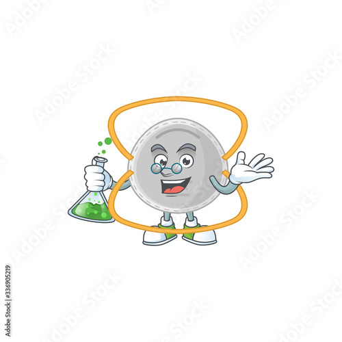 N95 mask genius Professor Cartoon character holding glass tube