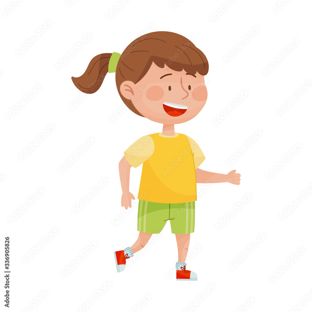 Happy Girl in Sport Wear Jogging Vector Illustration