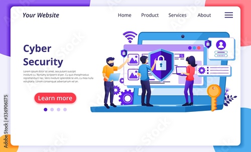 Cyber security concept, people access and protecting data confidentiality. Modern flat web page design for website and mobile website development. Vector illustration