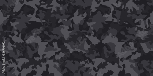 Black camouflage pattern , seamless vector background. Classic clothing style masking dark camo, repeat print. Monochrome texture photo