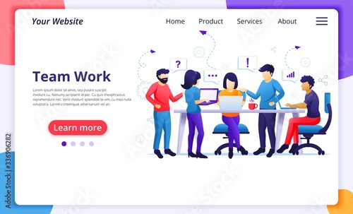 Business teamwork concept, people working in the co working office. Modern flat web page design for website and mobile website development. Vector illustration