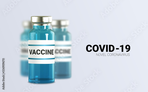 Realistic 3d glass ampoules with medicine. Vaccine injection. corona virus infection, novel coronavirus disease 2019, COVID-19,nCoV 2019. Vector illustration.