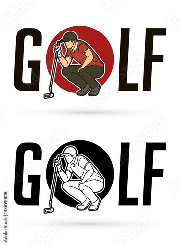 Font Golf with Golf player action cartoon sport graphic vector.
