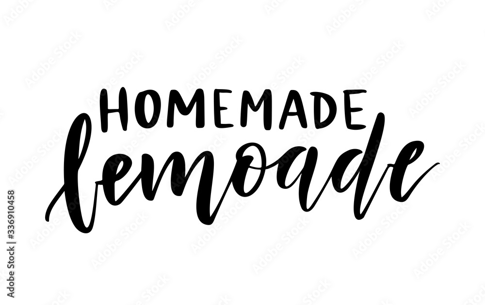 Lemonade homemade lettering in black ink calligraphy style. Homemade lemonade logo