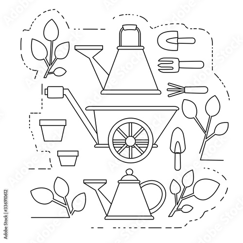 Gardening items collection outline icons set flat vector illustration on white background