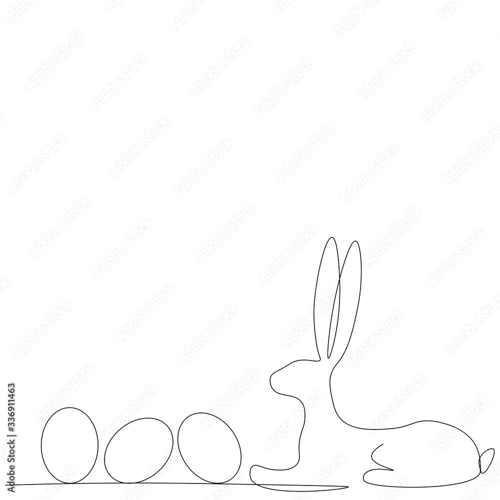 Easter bunny with eggs on white background, animal line drawing vector illustration Easter bunny with eggs on white background, animal line drawing vector illustration