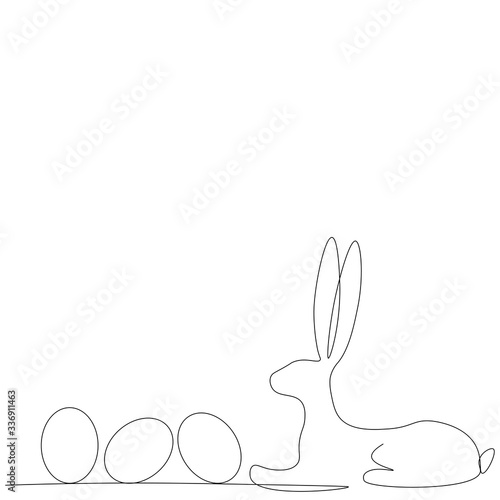 Easter bunny with eggs on white background, animal line drawing vector illustration © Keya