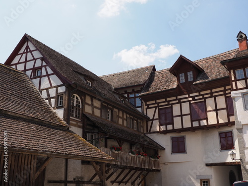 Buildings of St. George monastery in STEIN am RHEIN town in Switzerland - vertical photo